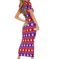 Chihuahua Christmas Short Sleeve Bodycon Dress with I’m Not a Chihuahua I’m a Baby Quote and Red Purple Christmas Pattern - Wonder Print Shop
