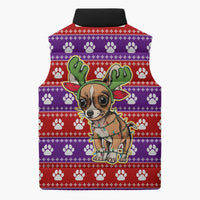Chihuahua Christmas Sleeveless Puffer Jacket with I’m Not a Chihuahua I’m a Baby Quote and Red Purple Christmas Pattern - Wonder Print Shop