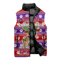 Chihuahua Christmas Sleeveless Puffer Jacket with I’m Not a Chihuahua I’m a Baby Quote and Red Purple Christmas Pattern - Wonder Print Shop
