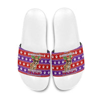 Chihuahua Christmas Slide Sandals with I’m Not a Chihuahua I’m a Baby Quote and Red Purple Christmas Pattern - Wonder Print Shop