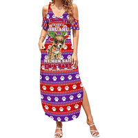 Chihuahua Christmas Summer Maxi Dress with I’m Not a Chihuahua I’m a Baby Quote and Red Purple Christmas Pattern - Wonder Print Shop