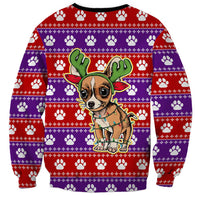 Chihuahua Christmas Sweatshirt with I’m Not a Chihuahua I’m a Baby Quote and Red Purple Christmas Pattern - Wonder Print Shop