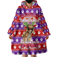 Chihuahua Christmas Wearable Blanket Hoodie with I’m Not a Chihuahua I’m a Baby Quote and Red Purple Christmas Pattern - Wonder Print Shop