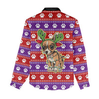 Chihuahua Christmas Women Casual Shirt with I’m Not a Chihuahua I’m a Baby Quote and Red Purple Christmas Pattern - Wonder Print Shop