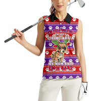 Chihuahua Christmas Women Sleeveless Polo Shirt with I’m Not a Chihuahua I’m a Baby Quote and Red Purple Christmas Pattern - Wonder Print Shop