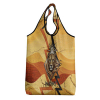Pakhet Lion Head Grocery Bag with Claw Marks in Fiery Ancient Egyptian Motif