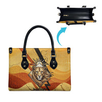 Pakhet Lion Head Leather Bag with Claw Marks in Fiery Ancient Egyptian Motif