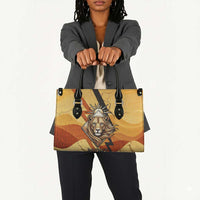 Pakhet Lion Head Leather Bag with Claw Marks in Fiery Ancient Egyptian Motif