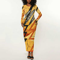 Pakhet Lion Head Long Sleeve Bodycon Dress with Claw Marks in Fiery Ancient Egyptian Motif