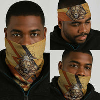 Pakhet Lion Head Neck Gaiter with Claw Marks in Fiery Ancient Egyptian Motif