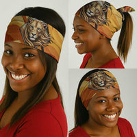 Pakhet Lion Head Neck Gaiter with Claw Marks in Fiery Ancient Egyptian Motif