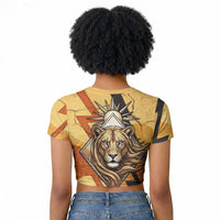 Pakhet Lion Head Raglan Cropped T shirt with Claw Marks in Fiery Ancient Egyptian Motif