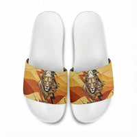 Pakhet Lion Head Slide Sandals with Claw Marks in Fiery Ancient Egyptian Motif