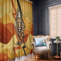 Pakhet Lion Head Window Curtain with Claw Marks in Fiery Ancient Egyptian Motif