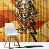 Pakhet Lion Head Window Curtain with Claw Marks in Fiery Ancient Egyptian Motif