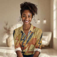 Pakhet Lion Head Women Casual Shirt with Claw Marks in Fiery Ancient Egyptian Motif