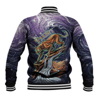 Pakhet Panther Baseball Jacket with Cosmic Feline Eye on Starry Night River