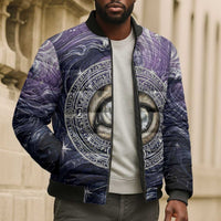 Pakhet Panther Bomber Puffer Jacket with Cosmic Feline Eye on Starry Night River