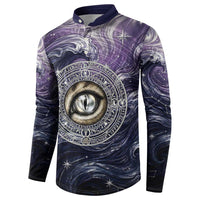 Pakhet Panther Button Sweatshirt with Cosmic Feline Eye on Starry Night River