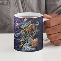 Pakhet Panther Ceramic Mug with Cosmic Feline Eye on Starry Night River