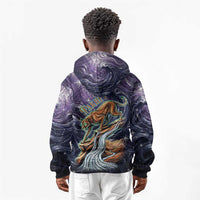 Pakhet Panther Kid Hoodie with Cosmic Feline Eye on Starry Night River