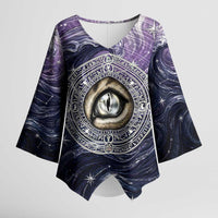 Pakhet Panther Kimono Sleeve Blouse with Cosmic Feline Eye on Starry Night River
