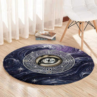Pakhet Panther Round Carpet with Cosmic Feline Eye on Starry Night River