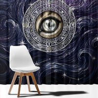 Pakhet Panther Window Curtain with Cosmic Feline Eye on Starry Night River