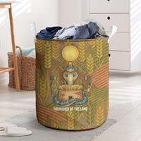 Renenutet Golden Cobra Laundry Basket with Wheat Motif in Egyptian Agricultural Theme
