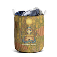 Renenutet Golden Cobra Laundry Basket with Wheat Motif in Egyptian Agricultural Theme
