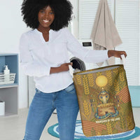 Renenutet Golden Cobra Laundry Basket with Wheat Motif in Egyptian Agricultural Theme