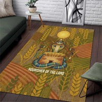 Renenutet Golden Cobra Area Rug with Wheat Motif in Egyptian Agricultural Theme