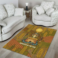 Renenutet Golden Cobra Area Rug with Wheat Motif in Egyptian Agricultural Theme