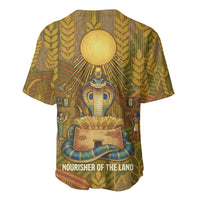 Renenutet Golden Cobra Baseball Jersey with Wheat Motif in Egyptian Agricultural Theme