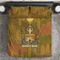 Renenutet Golden Cobra Bedding Set with Wheat Motif in Egyptian Agricultural Theme