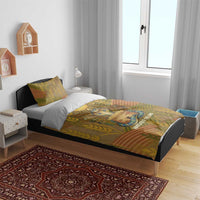 Renenutet Golden Cobra Bedding Set with Wheat Motif in Egyptian Agricultural Theme