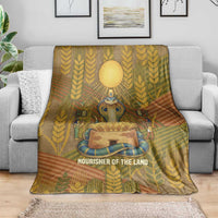 Renenutet Golden Cobra Blanket with Wheat Motif in Egyptian Agricultural Theme