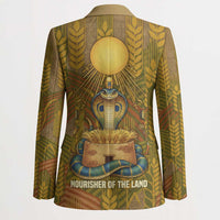 Renenutet Golden Cobra Blazer with Wheat Motif in Egyptian Agricultural Theme