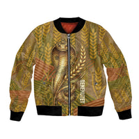 Renenutet Golden Cobra Bomber Jacket with Wheat Motif in Egyptian Agricultural Theme