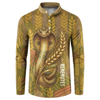 Renenutet Golden Cobra Button Sweatshirt with Wheat Motif in Egyptian Agricultural Theme