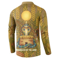 Renenutet Golden Cobra Button Sweatshirt with Wheat Motif in Egyptian Agricultural Theme