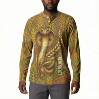 Renenutet Golden Cobra Button Sweatshirt with Wheat Motif in Egyptian Agricultural Theme