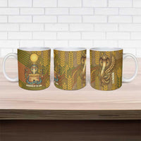 Renenutet Golden Cobra Ceramic Mug with Wheat Motif in Egyptian Agricultural Theme