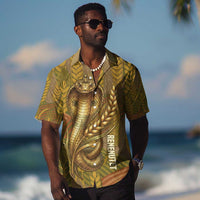 Renenutet Golden Cobra Hawaiian Shirt with Wheat Motif in Egyptian Agricultural Theme