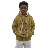 Renenutet Golden Cobra Kid Hoodie with Wheat Motif in Egyptian Agricultural Theme