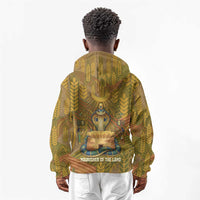 Renenutet Golden Cobra Kid Hoodie with Wheat Motif in Egyptian Agricultural Theme