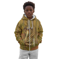 Renenutet Golden Cobra Kid Hoodie with Wheat Motif in Egyptian Agricultural Theme