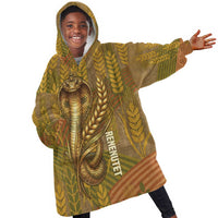 Renenutet Golden Cobra Kid Wearable Blanket Hoodie with Wheat Motif in Egyptian Agricultural Theme
