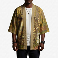 Renenutet Golden Cobra Kimono with Wheat Motif in Egyptian Agricultural Theme