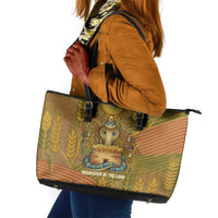 Renenutet Golden Cobra Leather Tote Bag with Wheat Motif in Egyptian Agricultural Theme